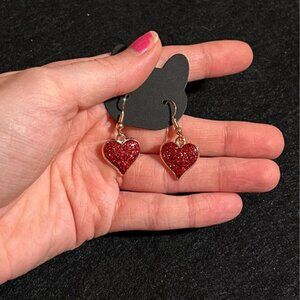 Brand New Red Glitter Heart Dangle Earrings